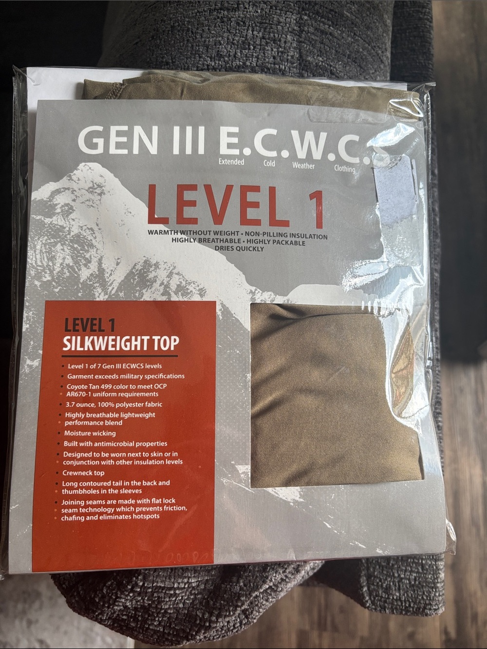 Gen III ECWCS Level 1 Silkweight Top Coyote Tan 499 Military Base Layer Medium